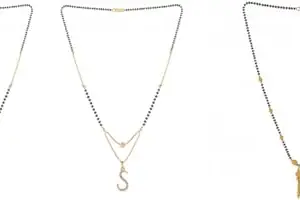 Gold Plated Traditional Black Bead Single Line American Diamond Pendant Jewellary set for Women(Combo) Pack of 3 MSCNC-54-1-6-