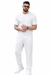 Mack Jonney Men’s Cotton Tracksuit | Self Print Stylish Tracksuit with Trackpants | Comfortable All-Season Activewear-S243