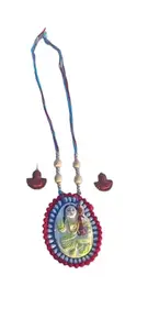 AK CREATION Indian Traditional Fancy Design Stylish Jewelry maa saraswati Necklace Set With Earring for Women (Teal)