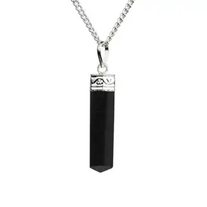 Atindriya Healing Organics Black Tourmaline Pencil Pendant Necklace With Chain - Unisex Natural Healing Crystal Jewelry for Protection, Grounding, and Energy Cleansing