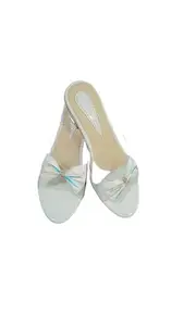 Women's White Patent Leather Mules with Holographic Bow, Clear Block Heel, Slip-on Style (WHITE, UK Footwear Size System, Adult, Women, Numeric, Medium, 7)