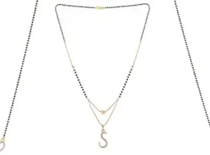 Gold Plated Traditional Black Bead Single Line American Diamond Pendant Mangalsutra for Women(Combo) Pack of 3 MS-22-1-25