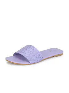 Aady Austin Women's Purple Shell Patterned Synthetic Open Toe Slider Flats