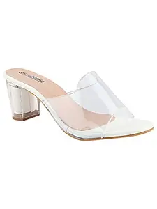Shoetopia Womens/Girls White Transparent Solid Block Heels