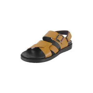 Mochi Men Leather Yellow Casual Sandals with Back Strap UK/9 EU/43 (18-1604)