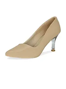 Get Glamr Women Designer Pumps,Women Heels, Women Court Shoes,Women Fashion Heels, Beige Heels-UK 7