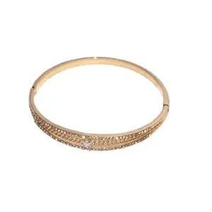 Elegant Gold-Plated Crystal Bangle Bracelet, Double Row Design with Centre Stone