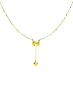 Stainless Steel Heart Pendant Necklace with Bow, 45 cm Chain Length, Golden, Modern Design for Women