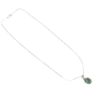 Rajasthan Gems Pendant Necklace with Chain 925 Sterling Silver 16.0" inches Natural Emerald Panna Gem Stone Handmade k666