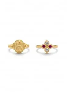 Panchaloha Rings Combo for Women and Men, Gold Tone, Size 13-14, No Polish, 2 Piece Set