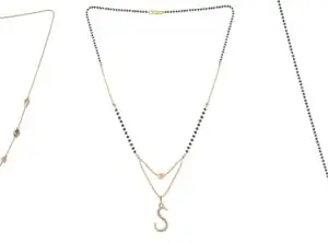 Gold Plated Traditional Black Bead Single Line American Diamond Pendant Jewellary set for Women(Combo) Pack of 3 MSCN-43-1-40-