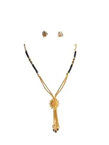 Flower Shaped Pendant Mangalsutra with Earrings