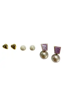 Eartops Set of 3 for Girls & Women | Elegant Ear Studs Set with Pearls and Heart Designs Stylish Daily And Office Wear Stud Earrings For Women And Girls eartops for daily use (Style A - 3 Pair Combo)