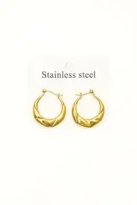 Women’s Stainless Steel Gold-Plated Hoop Earrings | Elegant Crescent Shape with Textured Design | Durable & Stylish Jewelry for Party, Wedding and Festive Occasions