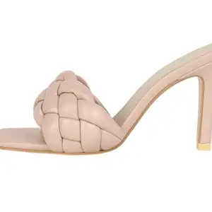 GLO GLAMP Women's Braided Strap Heeled Mules – Open Toe Slip-On High Heel Sandals | Elegant Nude Stiletto Heels for Summer, Dress, Party, Vacation | Comfortable & Stylish CKT-1303_37