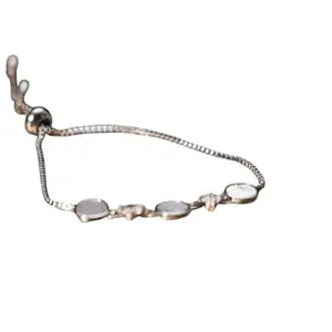 Silver Tone Bracelet with Oval Pendants and Cubic Zirconia Accents