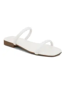 Creattoes Women Casual Flat Sandals White-W-2409