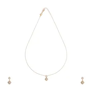 Kushal's Fashion Jewellery White Rose Gold Plated Casual Trendy Zircon Necklace Set - 428677
