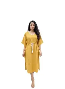 Crafts Moda Cotton Kaftan for Women - Loungewear Relaxed Fit Midi Dress - Kantha Work