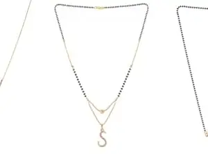 Gold Plated Traditional Black Bead Single Line American Diamond Pendant Jewellary set for Women(Combo) Pack of 3MCN-44-1-13-/