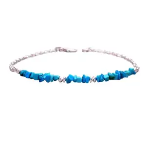 RRJEWELZ Turquoise Nugget Beaded Bracelet – Smooth 2-4mm Blue Stones with Silver Lock – 7 Inch Adjustable link Bracelet for Men & Women|LCBR_RR_06465
