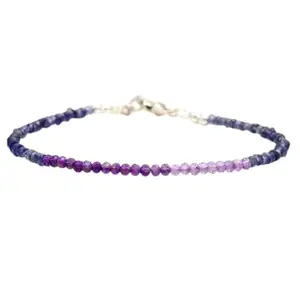 LKBEADS Shaded Amethyst & Iolite bracelet with Silver clasp - 2.5mm Rondelle beads- Faceted Cut -7 Inch Adjustable Bracelet– Healing, Fashion, Gift, Spiritual, Yoga|LK_STACK_08632