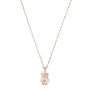 LAIDA Women Rose Gold-Plated & White AD-Stone Studded Teddy Bear-Shaped Pendant With Chain