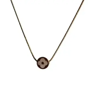 Glace Elegant Gold Chain Necklace with Floral Pendant, White and Brown Enamel