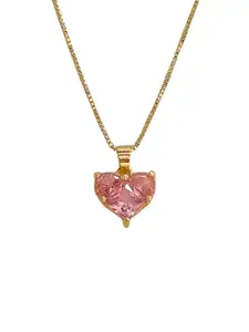 Gold Heart Necklace with Pink Crystal – Dainty Jewelry for Women & Girls