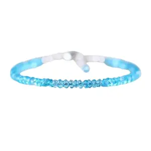RRJEWELZ Sky Blue Topaz Rondelle Beaded Bracelet – Faceted 3-3.5mm Skyblue Stones with Silver Lock – 7 Inch Adjustable link Bracelet for Men & Women|LCBR_RR_06127