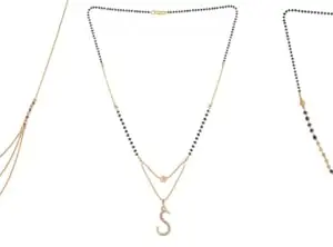 Gold Plated Traditional Black Bead Single Line American Diamond Pendant Jewellary set for Women(Combo) Pack of 3 MSCN-38-1-18-