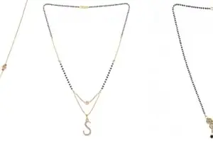 Gold Plated Traditional Black Bead Single Line American Diamond Pendant Jewellary set for Women(Combo) Pack of 3 MSCN-40-1-2-