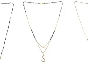 Gold Plated Traditional Black Bead Single Line American Diamond Pendant Jewellary set for Women(Combo) Pack of 3MCN-28-1-39-/