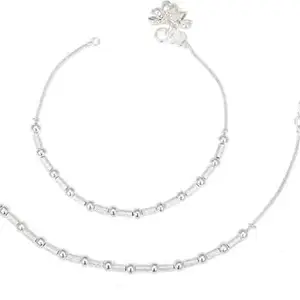 Indian Traditional White Metal Anklets Payal Pair for Women Girls with Attached Ghungroo - Fashion Designer Barefoot Foot Imitation Jewellery (Ball Cylinder)