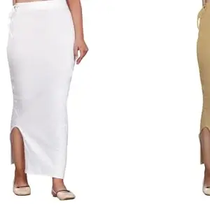 Women's Perfect Curvy Look Saree Shapewear | Seamless, Comfortable & Slimming Petticoat | Body Shaper for Sarees & Lehengas_Bottom Wear_S#1492 White-Beige_BAZ