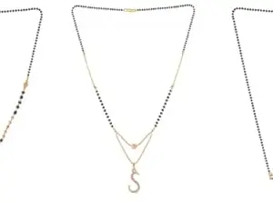 Gold Plated Traditional Black Bead Single Line American Diamond Pendant Jewellary set for Women(Combo) Pack of 3MCN-26-1-20-/