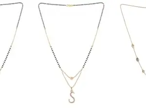 Gold Plated Traditional Black Bead Single Line American Diamond Pendant Jewellary set for Women(Combo) Pack of 3MCN-6-1-36-/