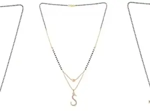 Gold Plated Traditional Black Bead Single Line American Diamond Pendant Jewellary set for Women(Combo) Pack of 3 MSCN-20-1-16- od