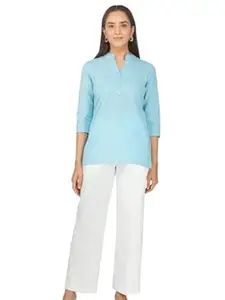 KHADDARVAS Women Cotton Khadi Short Kurti 3/4 Sleeve Regular Fit Casual Pairs with Palazzo, Trousers & Jeans