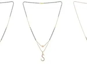 Gold Plated Traditional Black Bead Single Line American Diamond Pendant Jewellary set for Women(Combo) Pack of 3 MSCNC-53-1-39-
