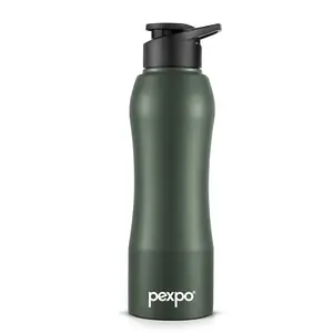 PEXPO Bistro ISI Certified Stainless Steel Fridge Cooling/Sports Sipper Water Bottle 1000ml, Military Green|Single Walled|Easy Grip | Home, Office, Gym, School, Yoga, Trekking, Men, Women & Kids