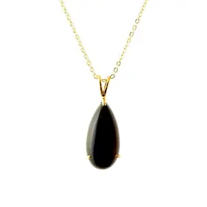 Gempro Black Onyx Pear Shape Gold Plated Chain Pendant for Women & Girls 10 Carat Stone Elegant Jewelry for Everyday and Occasions