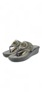 Women's Ethnic Embellished Wedge Heel Toe Ring Sandals (GREY, UK Footwear Size System, Adult, Women, Numeric, Medium, 7)