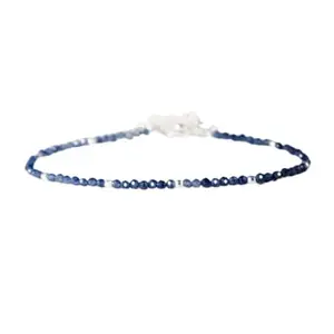 RRJEWELZ Blue Sapphire Bracelet for Men & Women – 2-2.5mm Round Faceted Blue Beads – 7 inch Adjustable with Silver Plated Clasp – Healing, Fashion, Gift, Spiritual, Yoga|LCBR_RR_01604