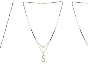 Gold Plated Traditional Black Bead Single Line American Diamond Pendant Jewellary set for Women(Combo) Pack of 3MCN-23-1-10-/