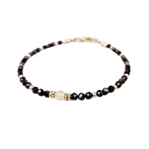 LKBEADS Black Spinel & Ethiopian Opal bracelet with Gold clasp - 3mm Rondelle beads- Faceted Cut -7 Inch Adjustable Bracelet– Healing, Fashion, Gift, Spiritual, Yoga|LK_STACK_07097