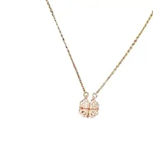 OM COLLECTIONS Magnetic 4 Hearts four Leaf Clover Necklace Chain for Women and Girls Gold-plated Cubic Zirconia Brass Pendant (Gold 1)
