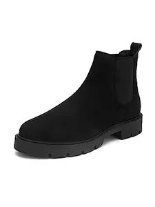 EL PASO Black Suede Leather Formal Chelsea Boots For Women - 06 UK