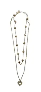 Double Layer Gold Chain Necklace with Crystal Heart Pendant, Women's Fashion Jewellery