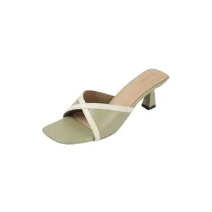 Mochi Women's Olive Stylish Kitten Heel Slides UK/8 EU/41(40-376)